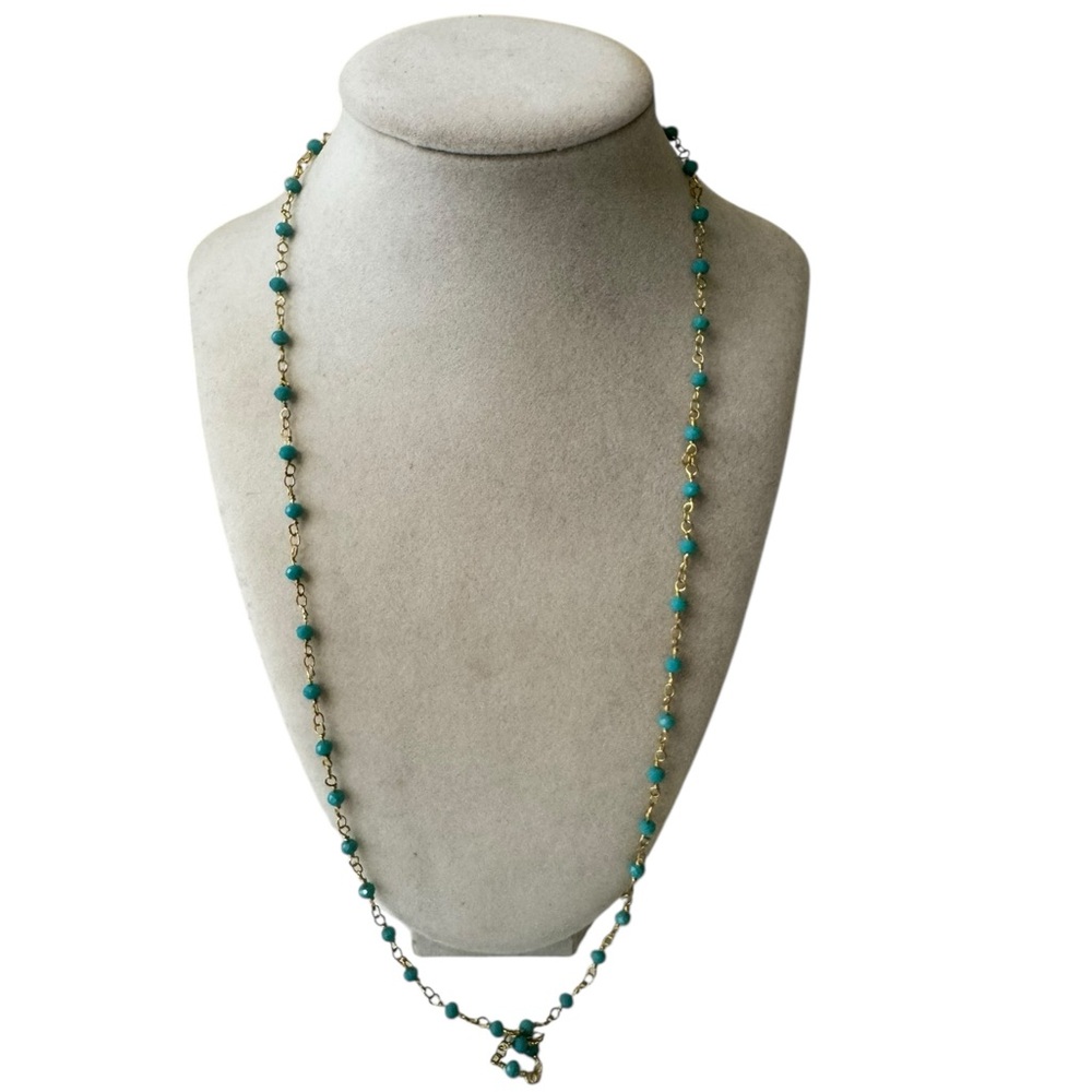 Green and Gold Necklace with Beaded‎ Design Boho Beach Vacation Y2K